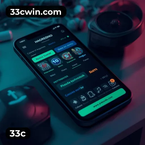 App 33c para iOS e Android — interface mobile, login biométrico e PIX integrado
